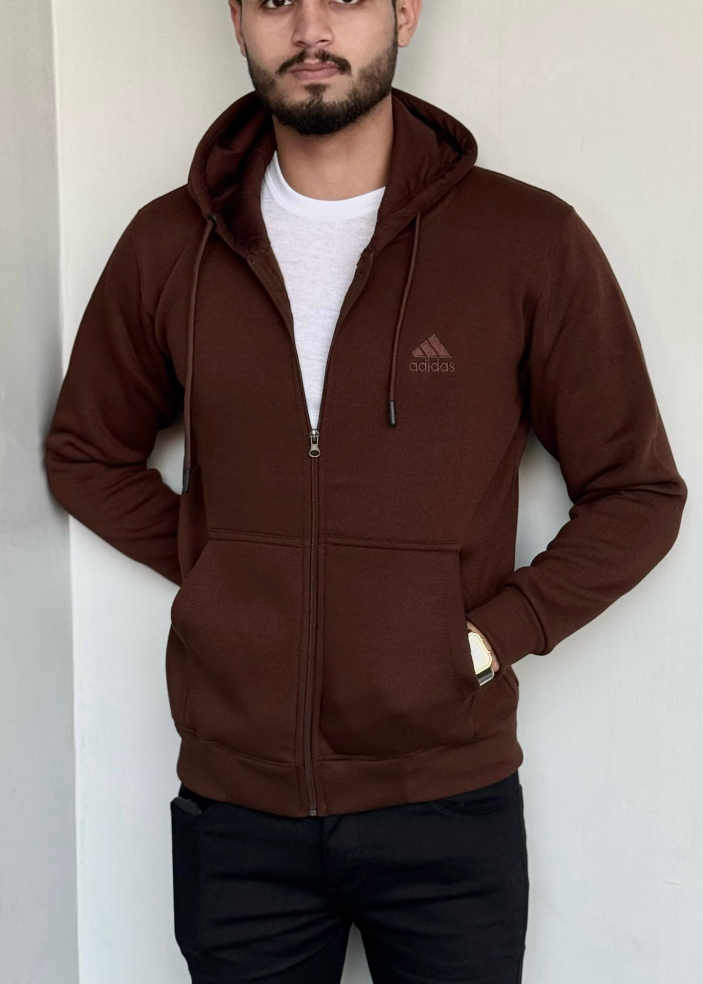 0.02 COMFORTABLE CLASSIC FLEECE HOODIE-BROWN