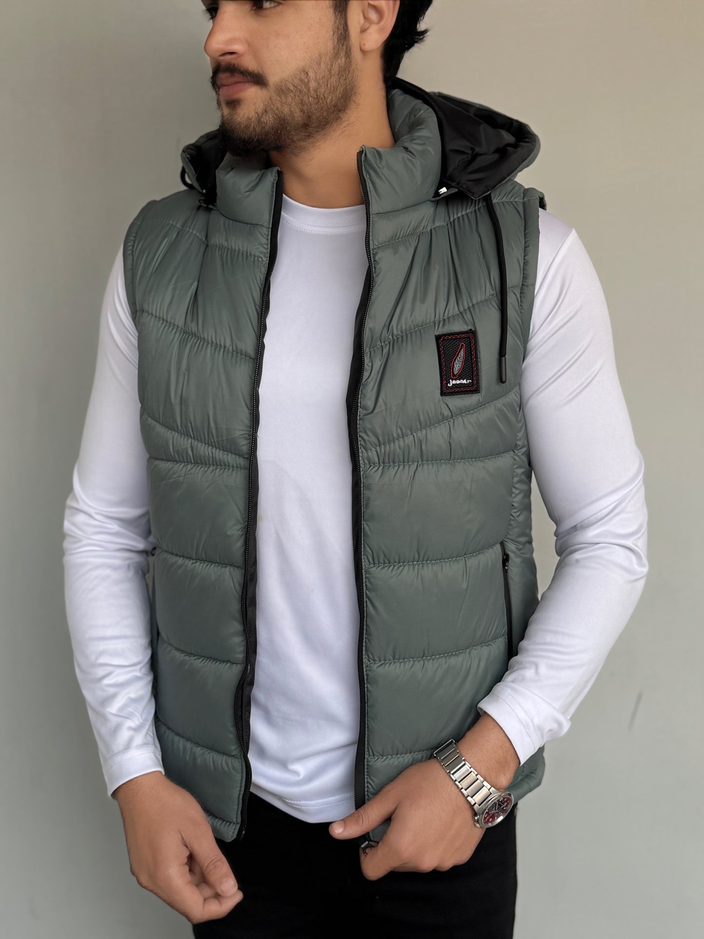 SLEEVLESS REMOVABLE & DETACHABLE JACKET-SEA GREEN