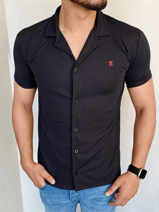 IMPORTED TEXTURE SAFARI SHIRT-CHARCOAL-BLACK