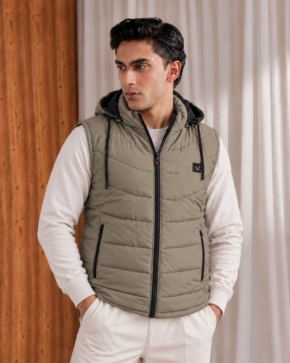 SLEEVLESS REMOVABLE & DETACHABLE JACKET-TAN
