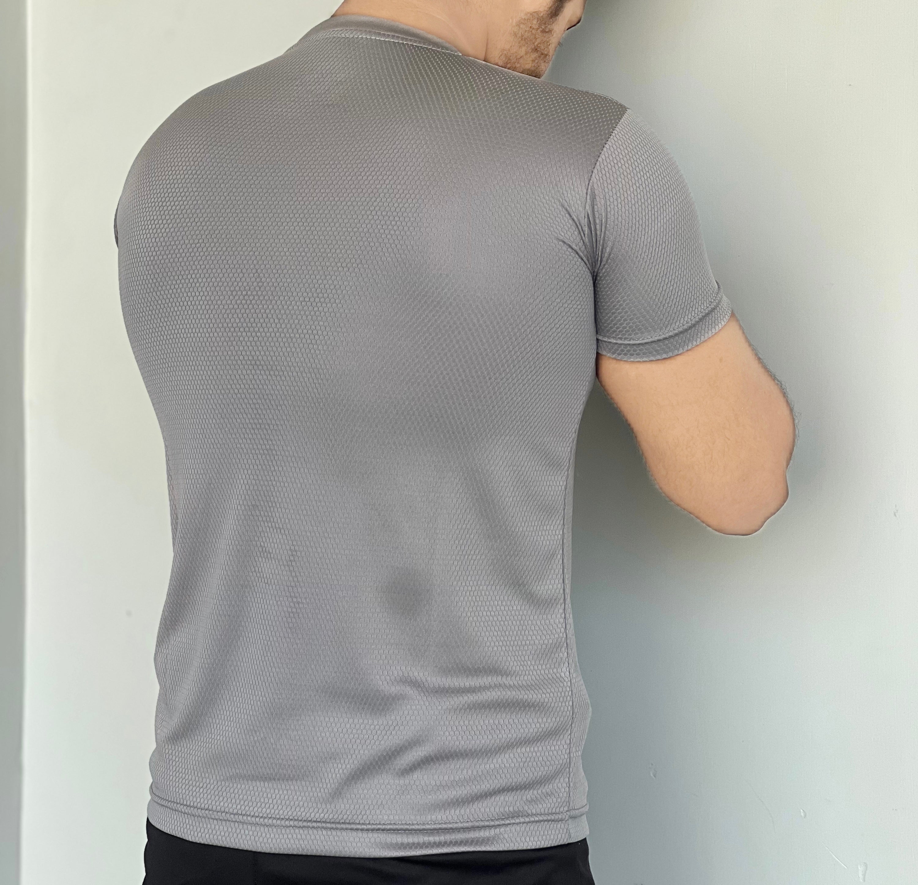 REGULAR FIT LYCRA T-SHIRT QUICK DRYING STUFF - GRAY