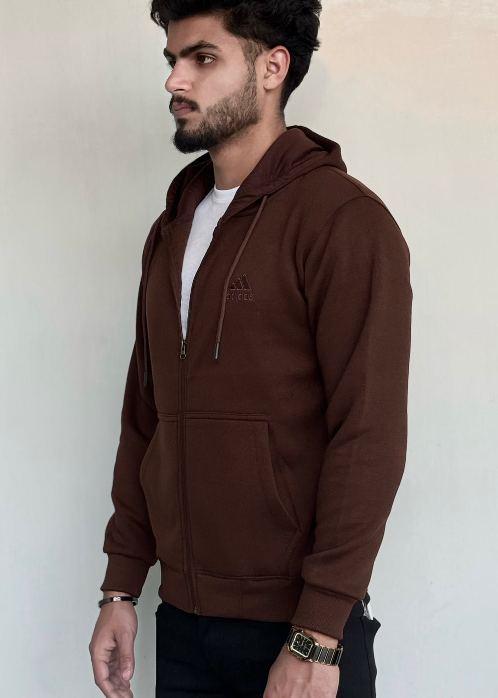 0.02 COMFORTABLE CLASSIC FLEECE HOODIE-BROWN