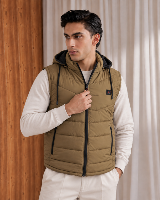 SLEEVLESS REMOVABLE & DETACHABLE JACKET-NEON BROWN