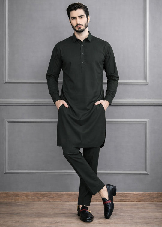 BASIC BLACK STITCHED SUIT WITH TROUSER-BLACK
