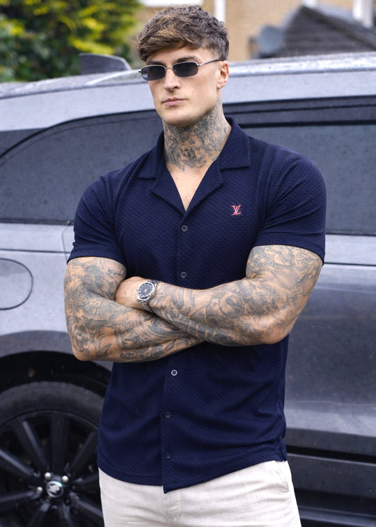 IMPORTED TEXTURE SAFARI SHIRT-ROYAL-BLACK