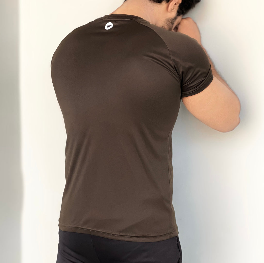 REGULAR FIT LYCRA T-SHIRT QUICK DRYING STUFF -BROWN