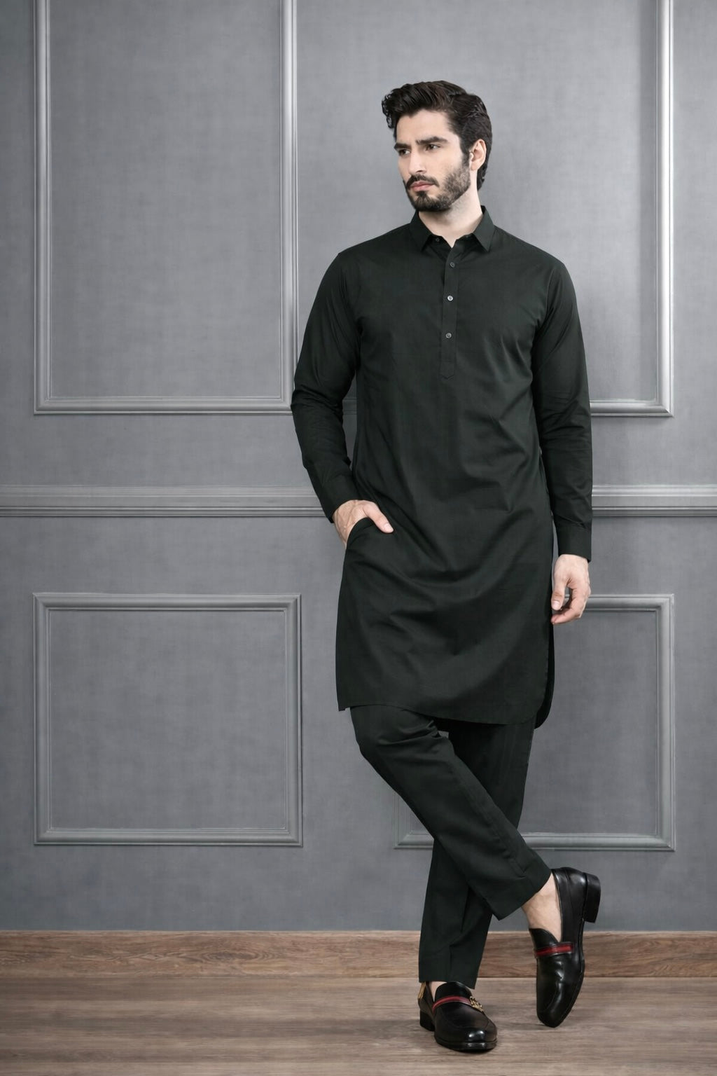 BASIC BLACK STITCHED SUIT WITH TROUSER-BLACK