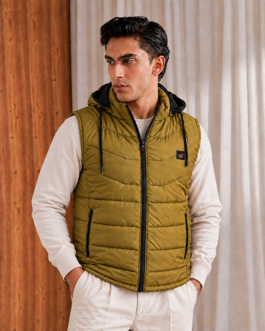 SLEEVLESS REMOVABLE & DETACHABLE JACKET-MUSTARD