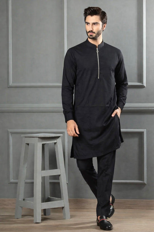 STITCHED SUIT WITH ZIP-BLACK