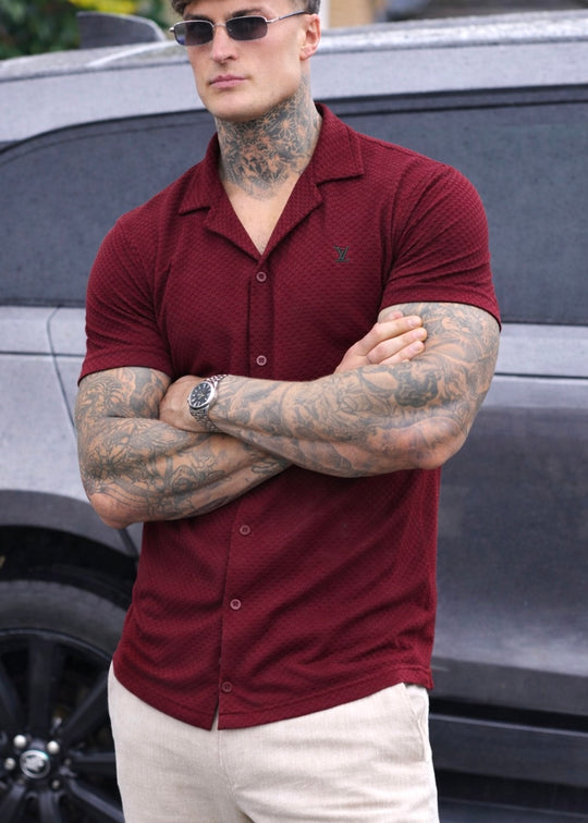 IMPORTED TEXTURE SAFARI SHIRT-MAROON