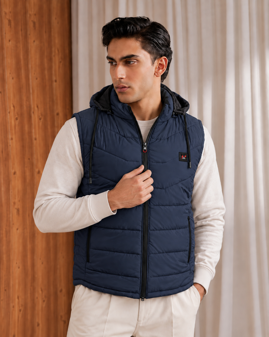 SLEEVLESS REMOVABLE & DETACHABLE JACKET-NAVY BLUE