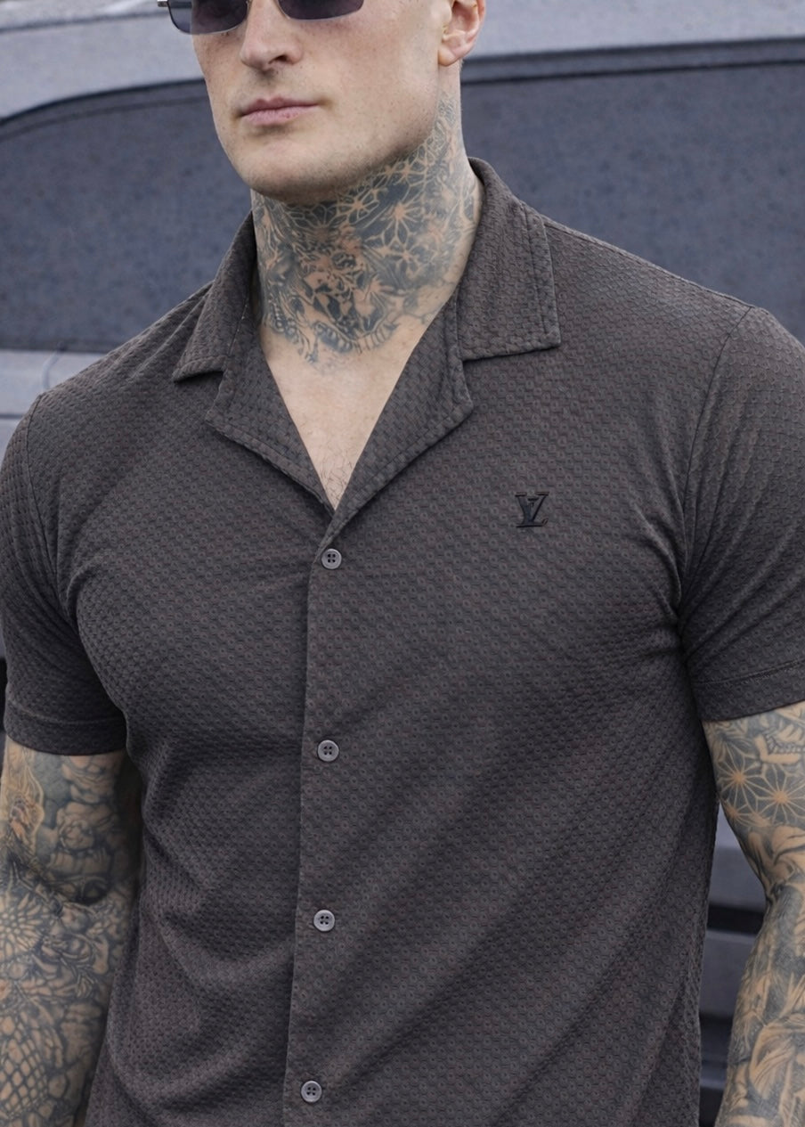 IMPORTED TEXTURE SAFARI SHIRT-GRAY