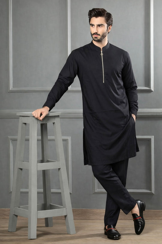 STITCHED SUIT WITH ZIP-BLACK