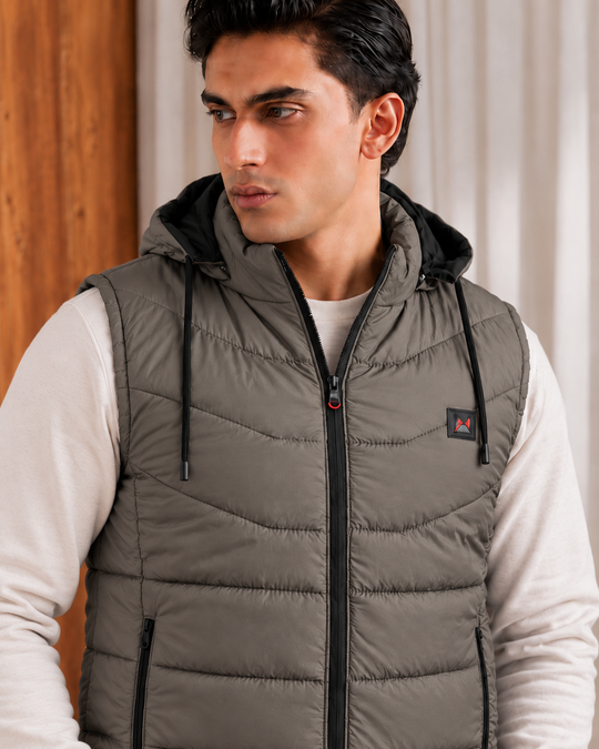 SLEEVLESS REMOVABLE & DETACHABLE JACKET-CHARCOAL