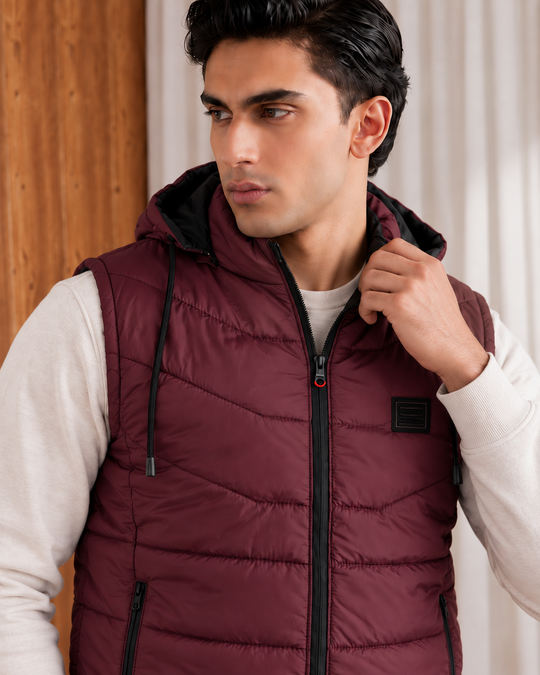 SLEEVLESS REMOVABLE & DETACHABLE JACKET-MAROON