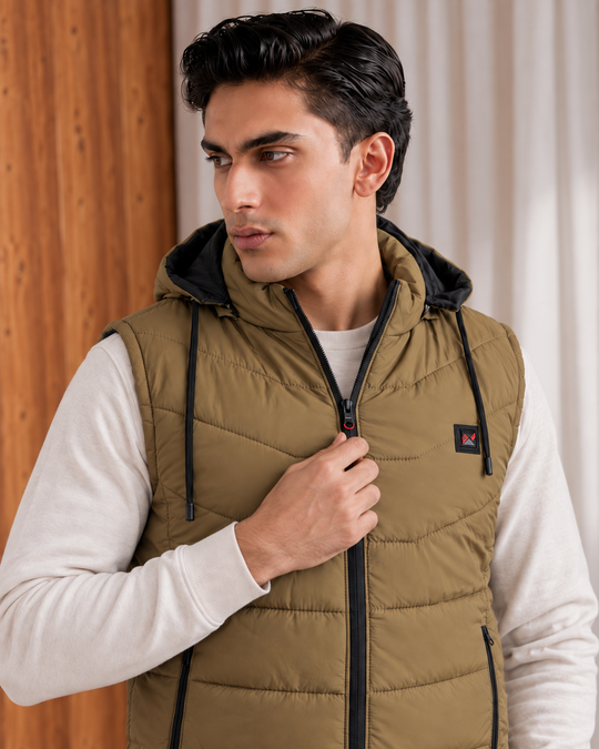 SLEEVLESS REMOVABLE & DETACHABLE JACKET-NEON BROWN