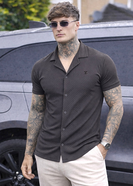 IMPORTED TEXTURE SAFARI SHIRT-GRAY