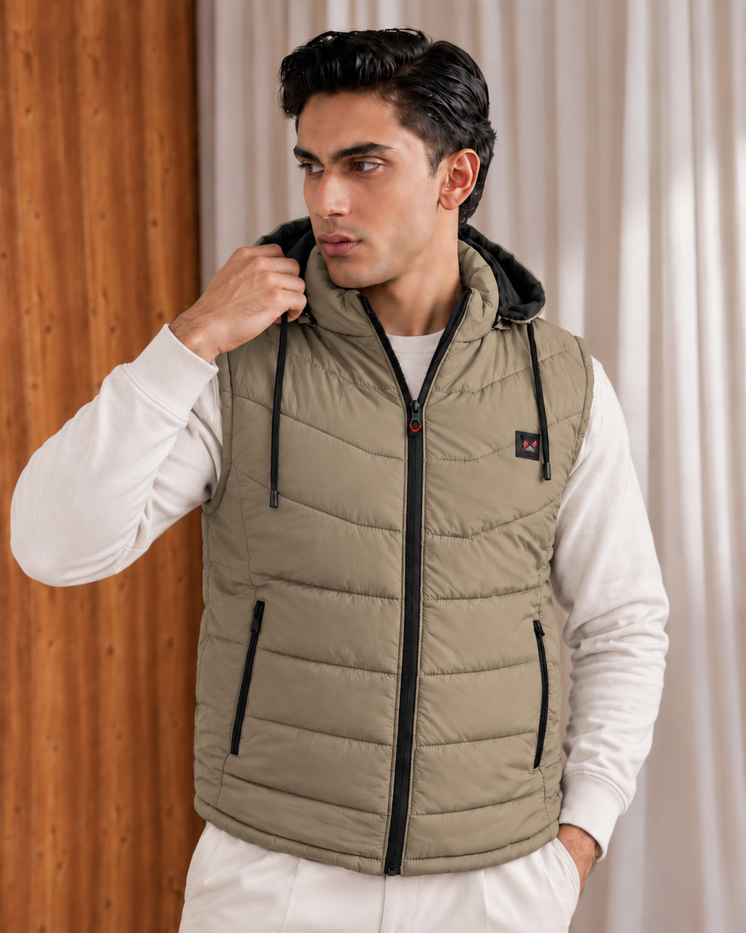 SLEEVLESS REMOVABLE & DETACHABLE JACKET-TAN