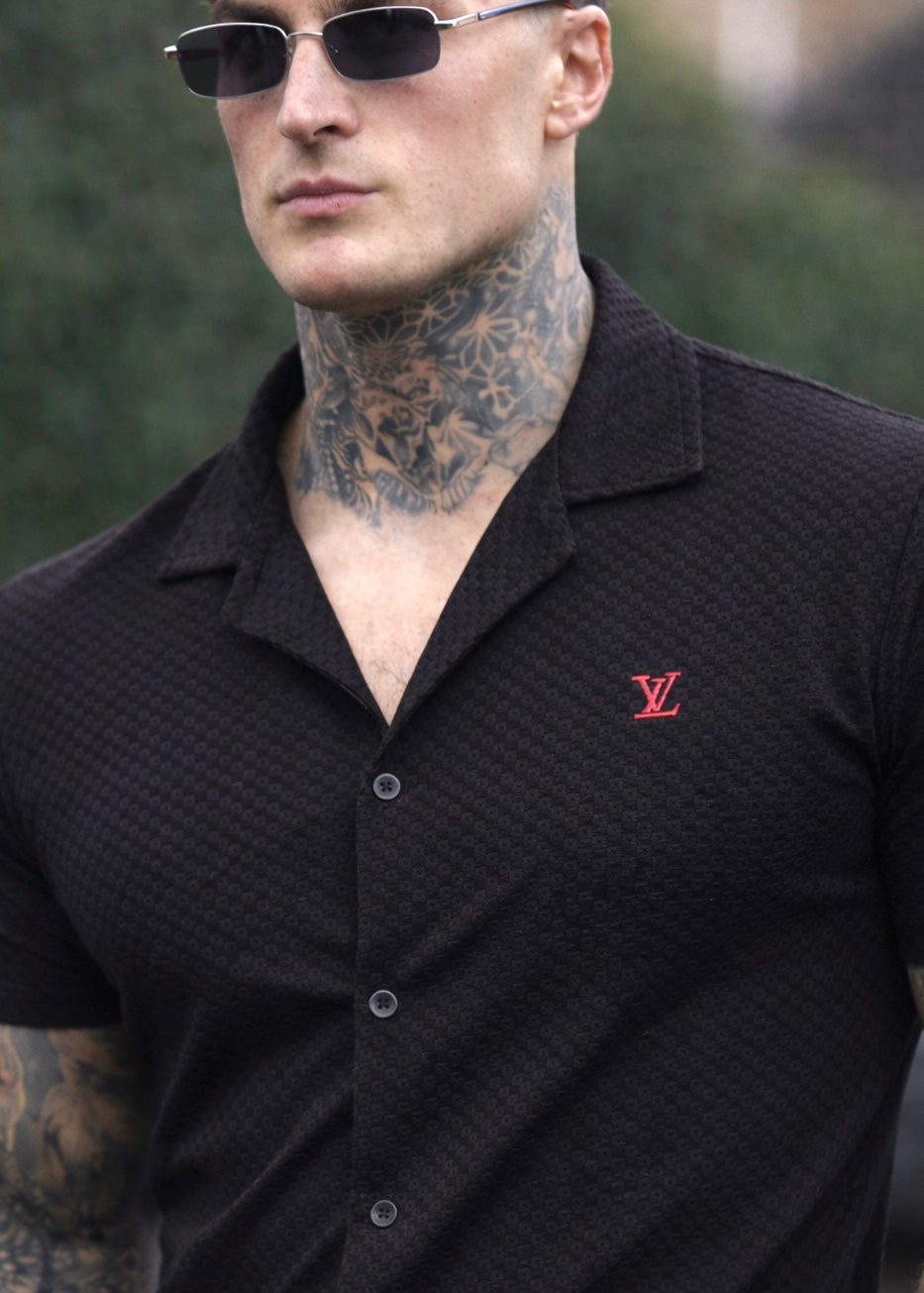 IMPORTED TEXTURE SAFARI SHIRT-BLACK