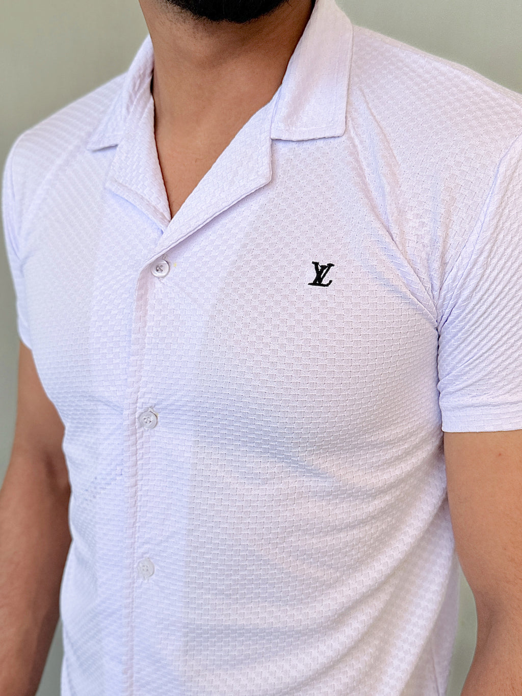 IMPORTED TEXTURE SAFARI SHIRT-WHITE