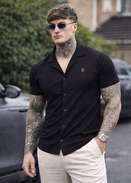 IMPORTED TEXTURE SAFARI SHIRT-BLACK