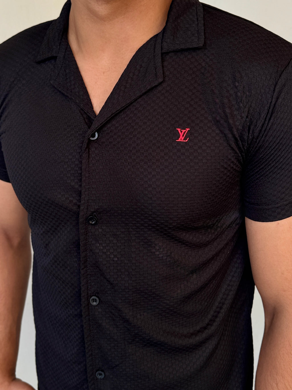 IMPORTED TEXTURE SAFARI SHIRT-BLACK