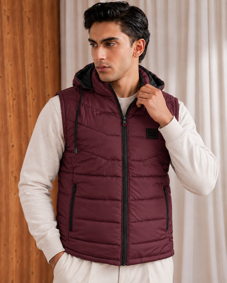 SLEEVLESS REMOVABLE & DETACHABLE JACKET-MAROON