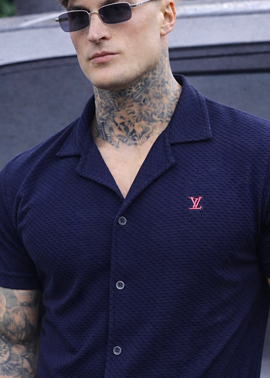 IMPORTED TEXTURE SAFARI SHIRT-ROYAL-BLACK