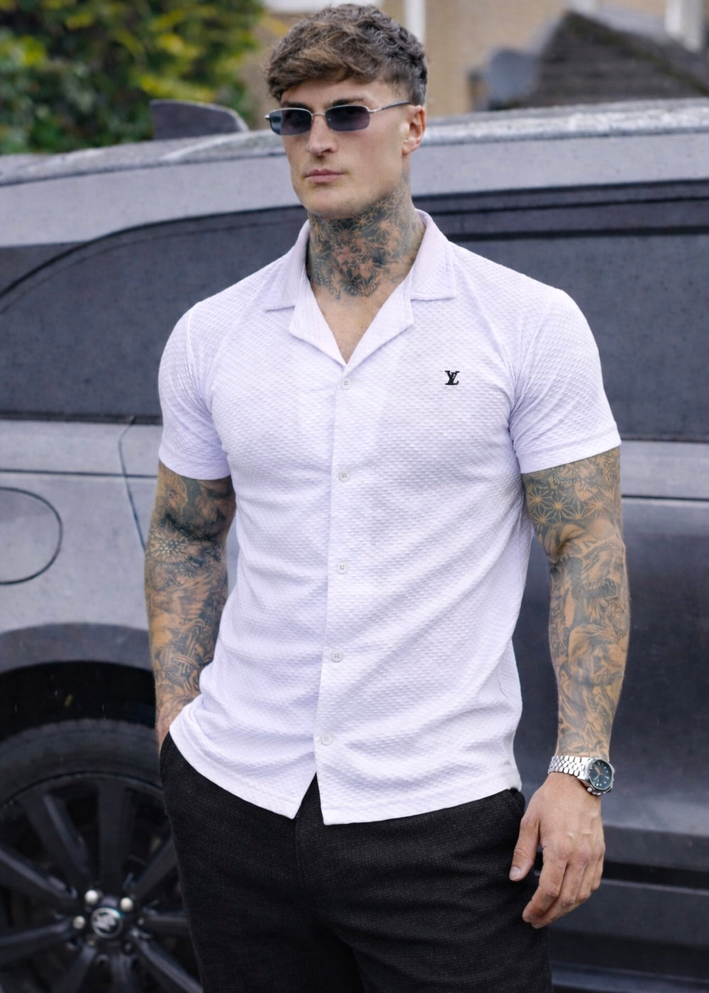 IMPORTED TEXTURE SAFARI SHIRT-WHITE