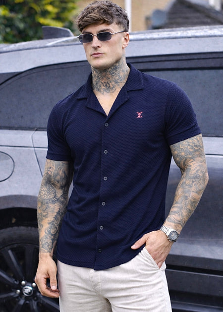 IMPORTED TEXTURE SAFARI SHIRT-ROYAL-BLACK