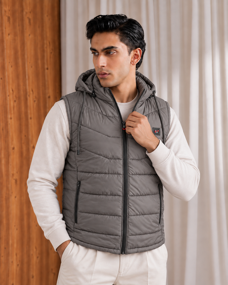 SLEEVLESS REMOVABLE & DETACHABLE JACKET-GRAY