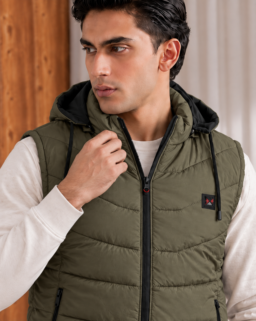 SLEEVLESS REMOVABLE & DETACHABLE JACKET-OLIVE