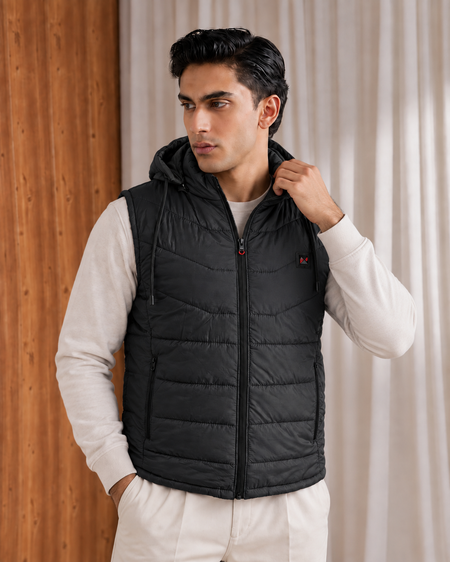 SLEEVLESS REMOVABLE & DETACHABLE JACKET-BLACK