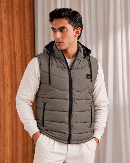 SLEEVLESS REMOVABLE & DETACHABLE JACKET-CHARCOAL