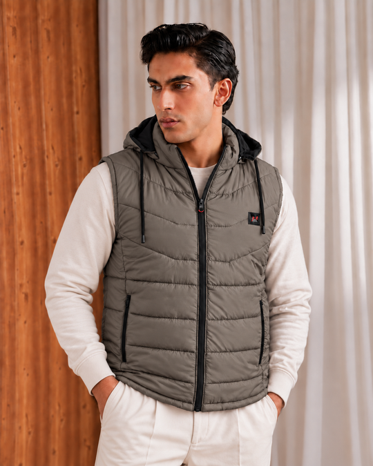 SLEEVLESS REMOVABLE & DETACHABLE JACKET-CHARCOAL
