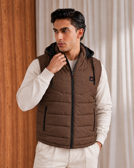 SLEEVLESS REMOVABLE & DETACHABLE JACKET-BROWN