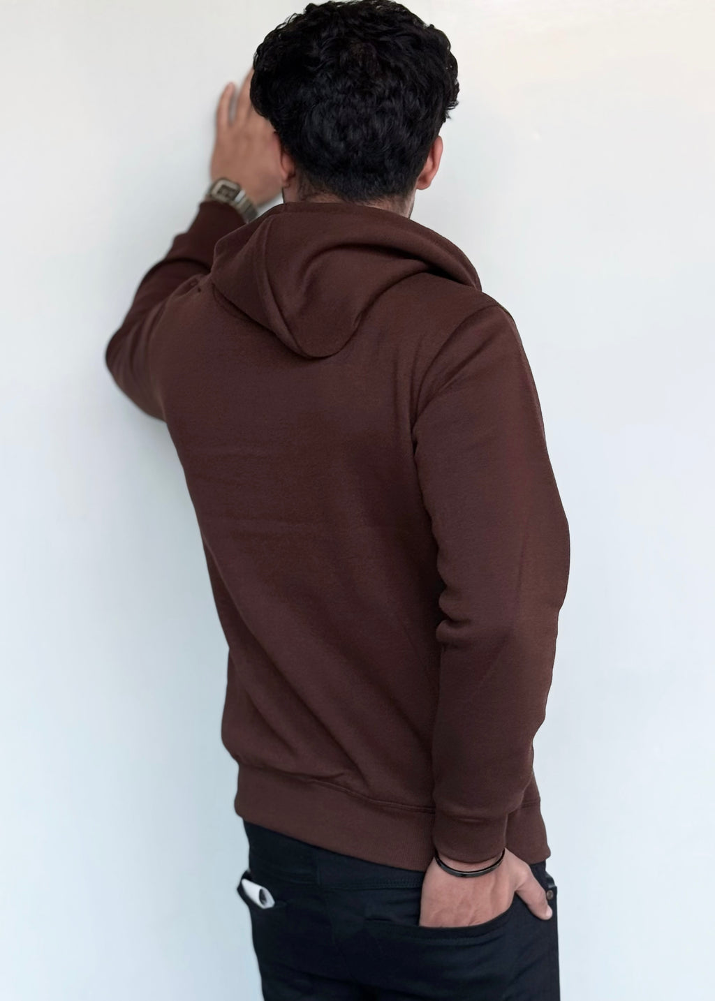 0.02 COMFORTABLE CLASSIC FLEECE HOODIE-BROWN