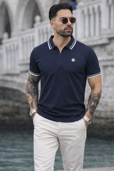 LUXURY COTTON HALF SLEEVES POLO-NAVY BLUE