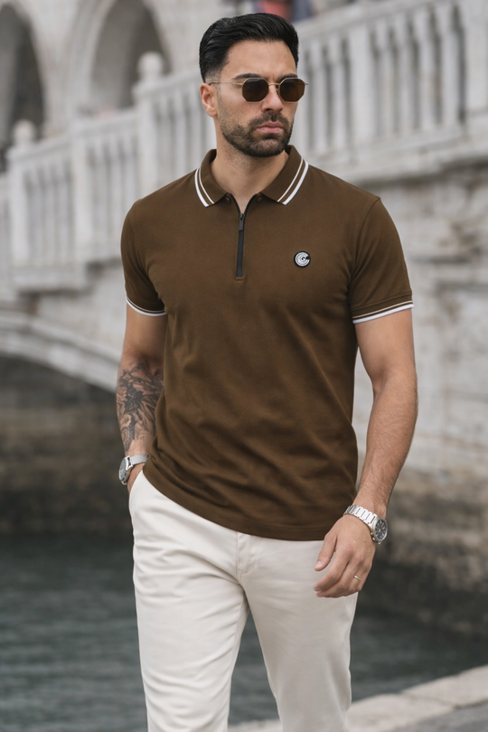 LUXURY COTTON HALF SLEEVES POLO-BROWN