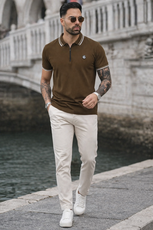 LUXURY COTTON HALF SLEEVES POLO-BROWN
