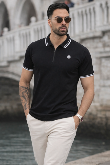 LUXURY COTTON HALF SLEEVES POLO-BLACK