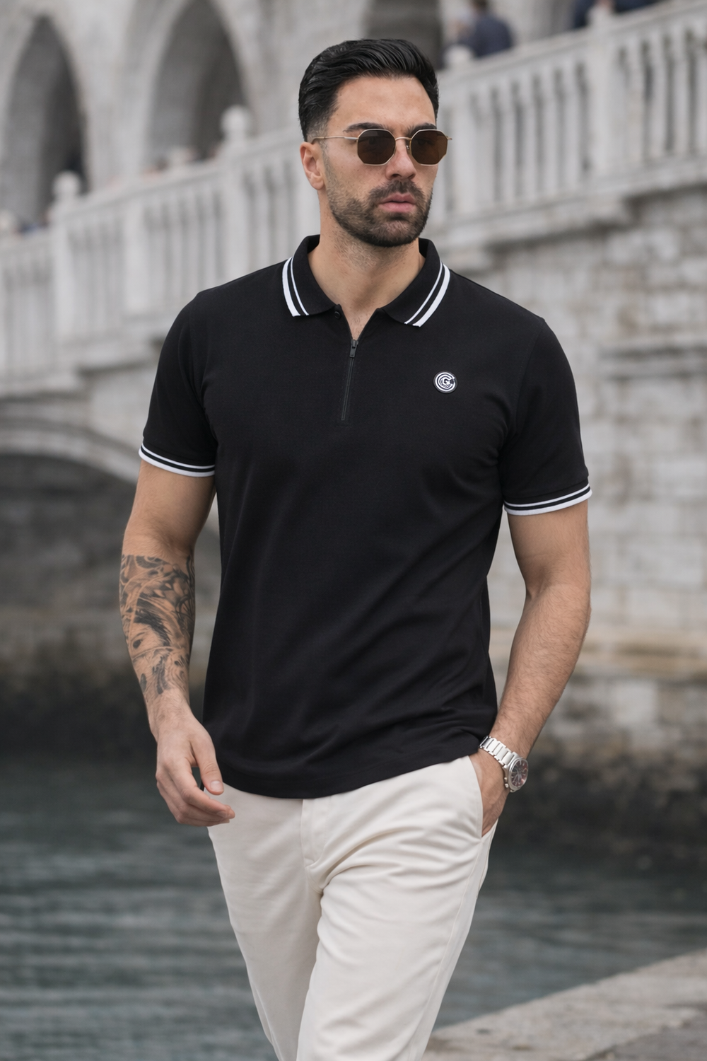 LUXURY COTTON HALF SLEEVES POLO-BLACK
