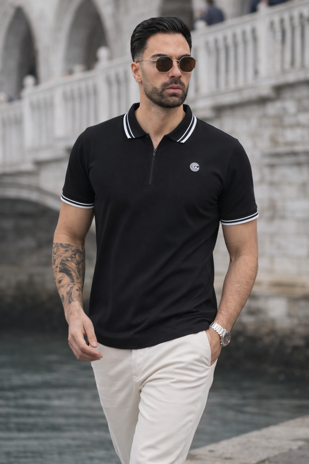 LUXURY COTTON HALF SLEEVES POLO-BLACK