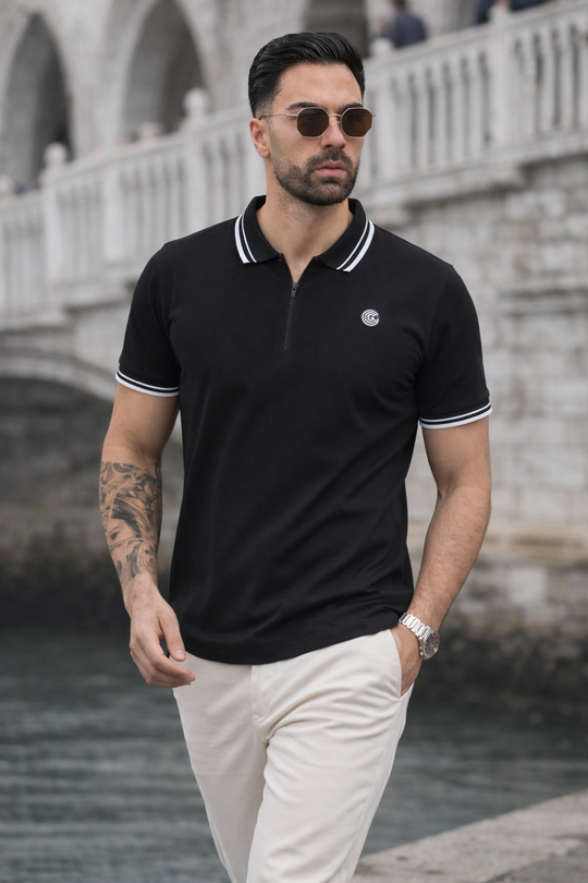 LUXURY COTTON HALF SLEEVES POLO-BLACK