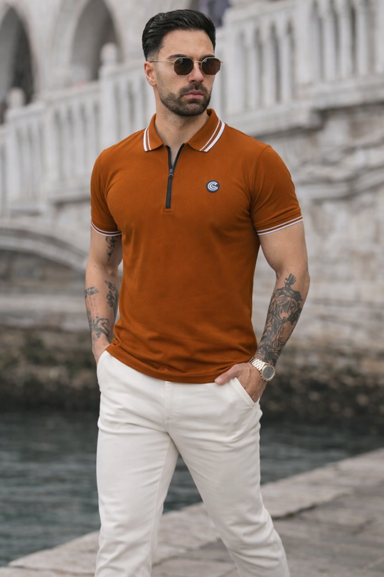 LUXURY COTTON HALF SLEEVES POLO-NEON BROWN
