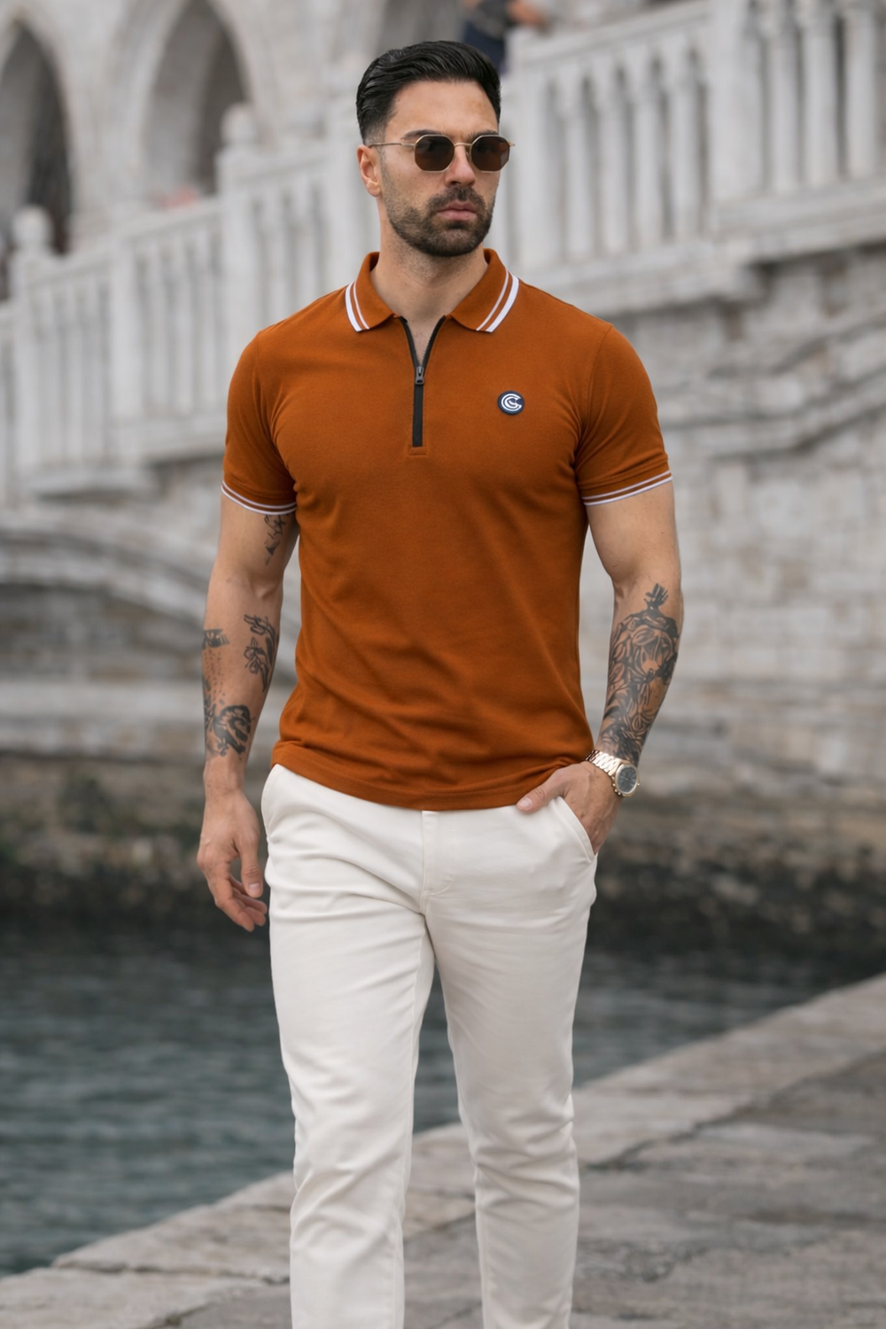 LUXURY COTTON HALF SLEEVES POLO-NEON BROWN
