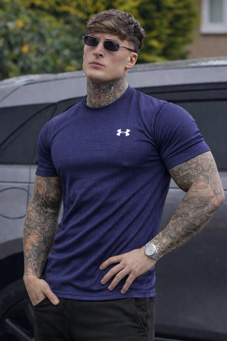 LYCRA COMFORT STYLISH HALF SLEEVES FORMAL T-SHIRT - NAVY BLUE