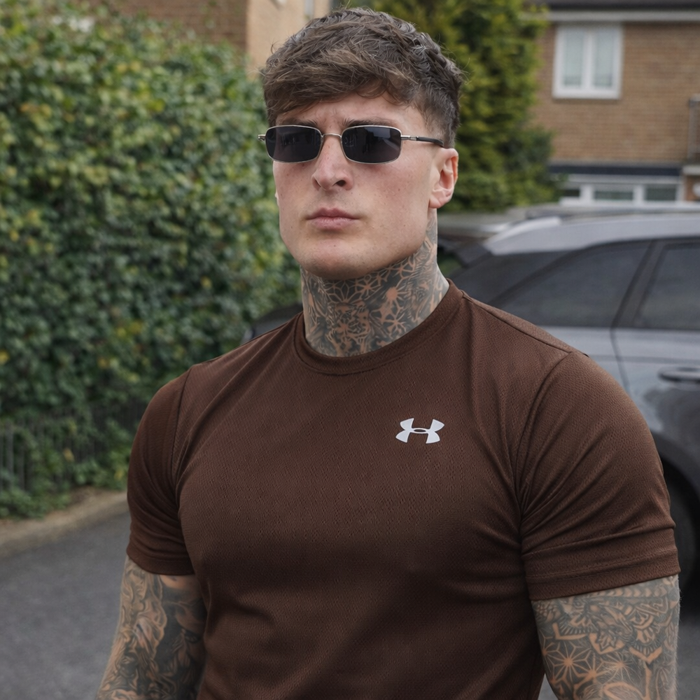 LYCRA COMFORT STYLISH HALF SLEEVES FORMAL T-SHIRT - BROWN