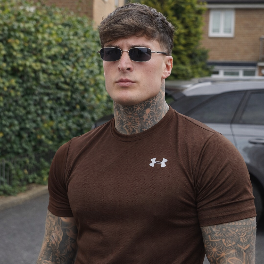 LYCRA COMFORT STYLISH HALF SLEEVES FORMAL T-SHIRT - BROWN