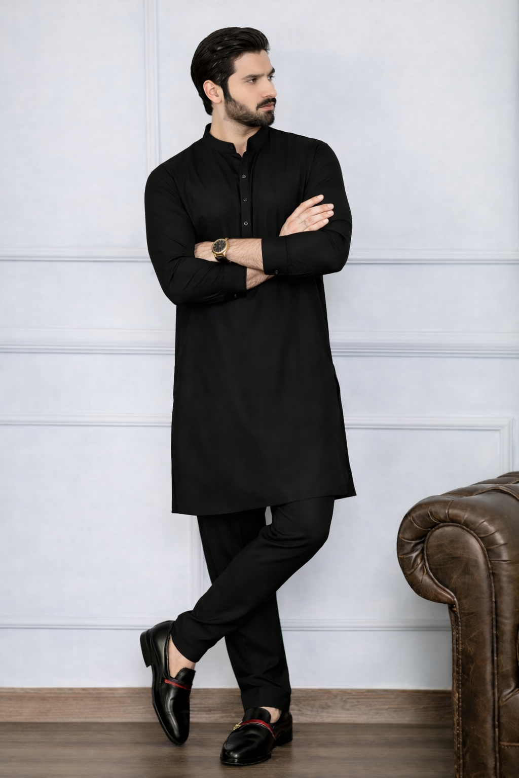 STITCHED ALL SEASON WASH&WEAR BAN SUIT-BLACK